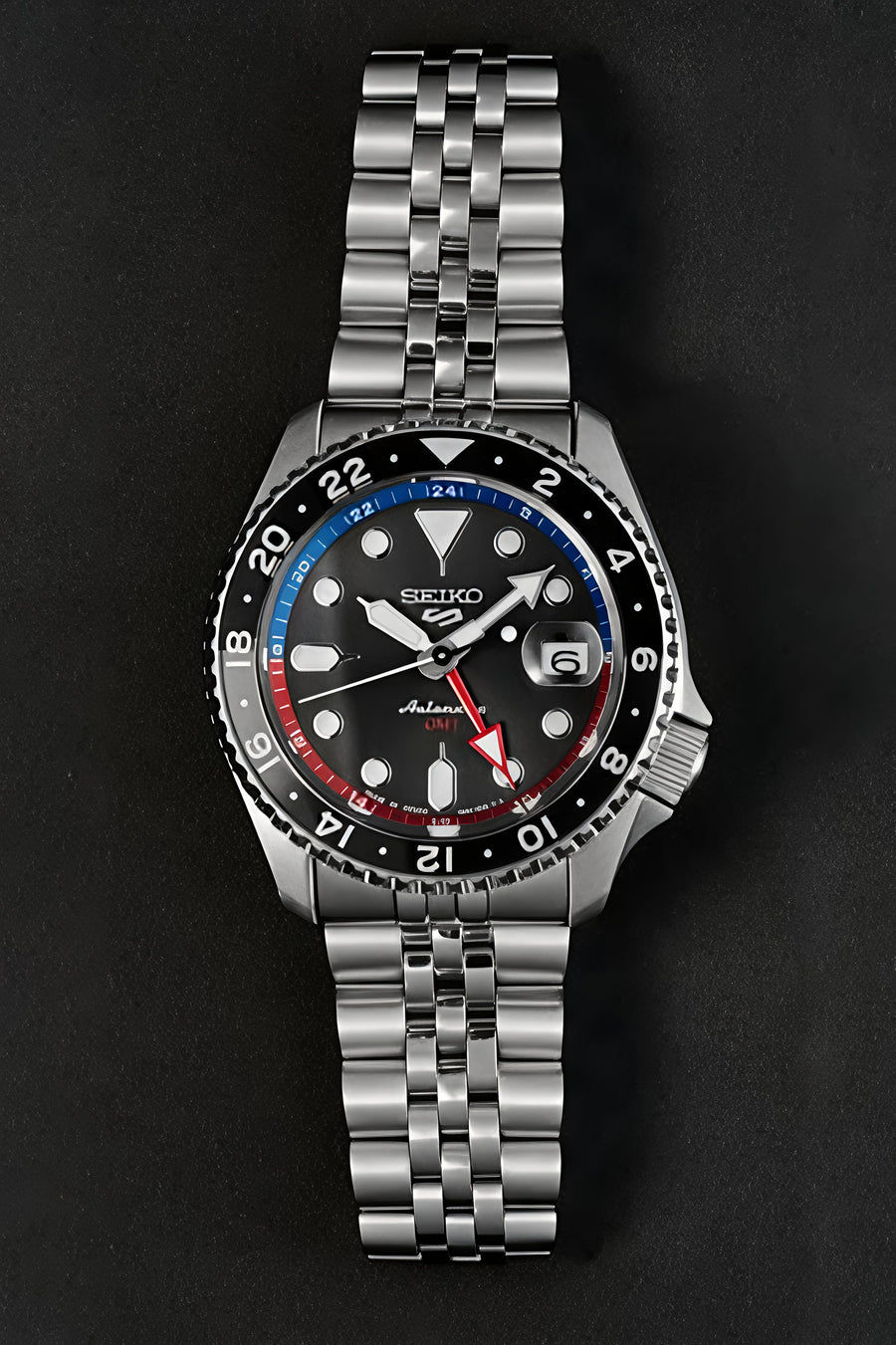 Seiko Automatic GMT Stainless Steel Watch – Black Dial
